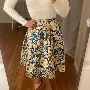 A Line Blue and Yellow Floral Skirt